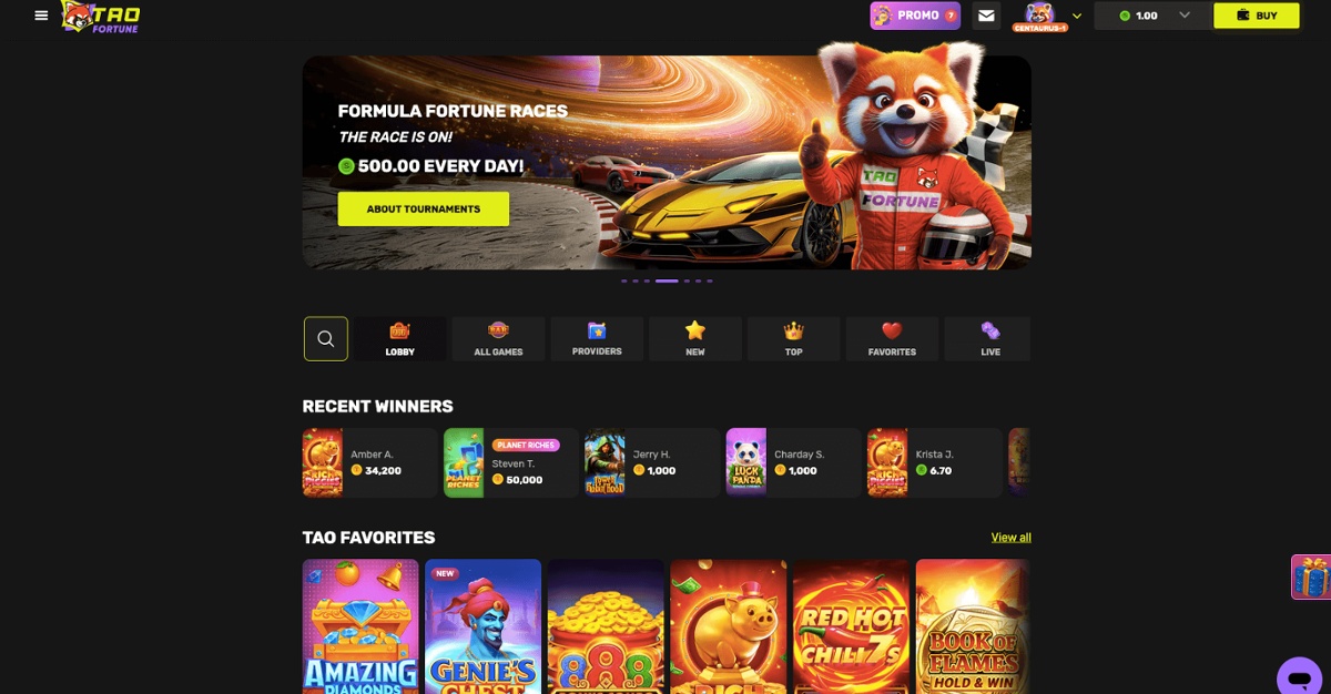 TaoFortune games lobby as seen before making a payment.